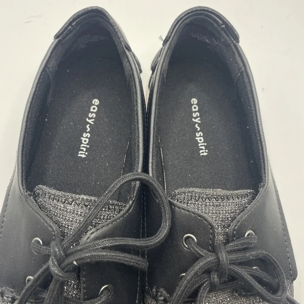 Easy Spirit Women's Kelp Black Size 8M Casual Boat Shoes Leather Metallic Upper